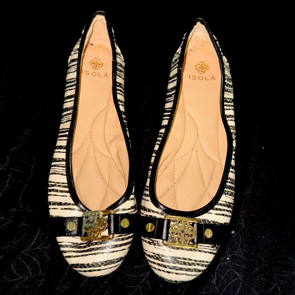 ISOLA Black and white ballet flats zebra animal print Size 9.5